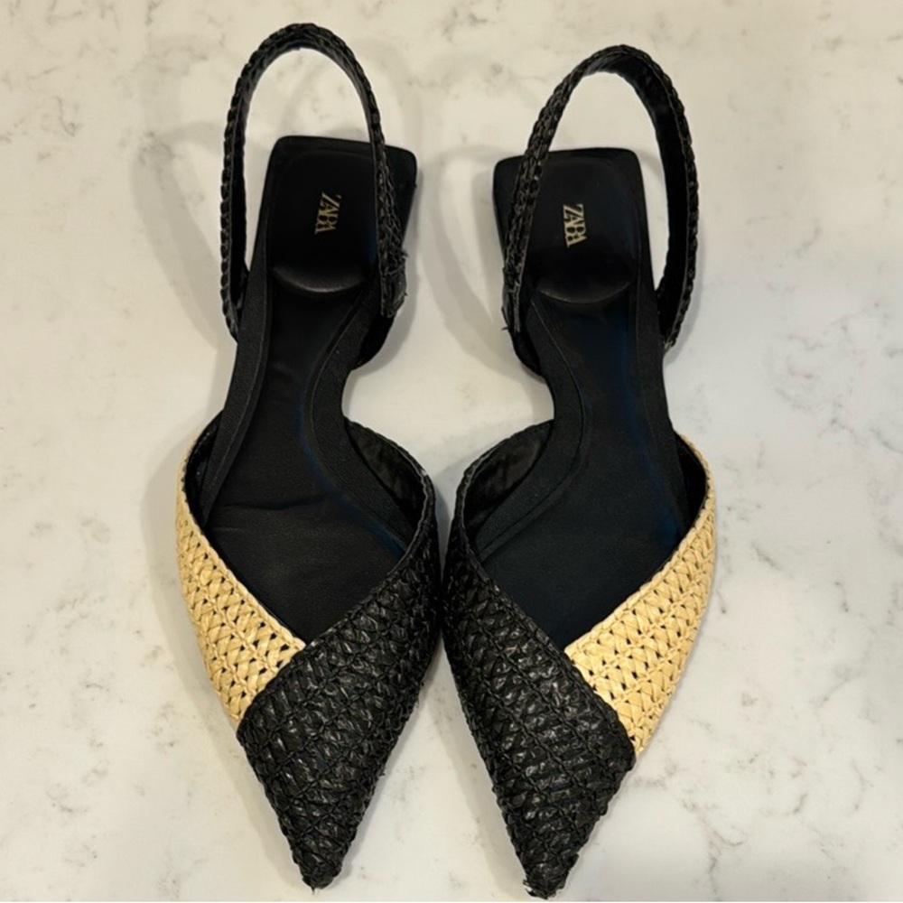 Zara Black and Tan Woven Sandals